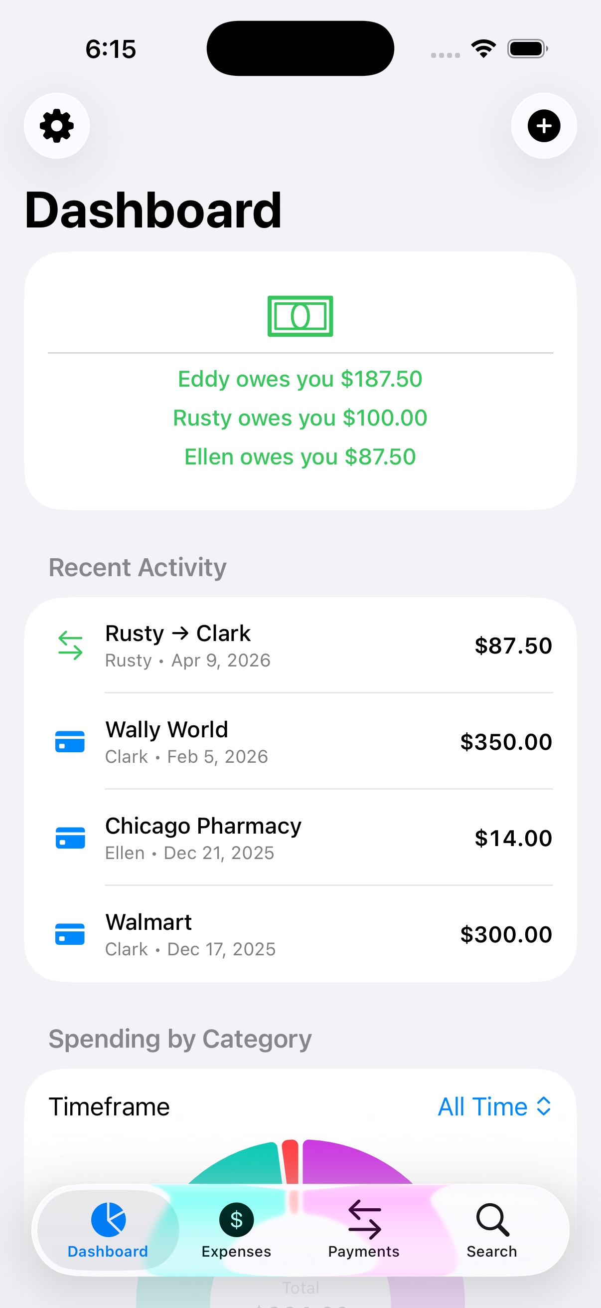 Dashboard with balances and recent activity