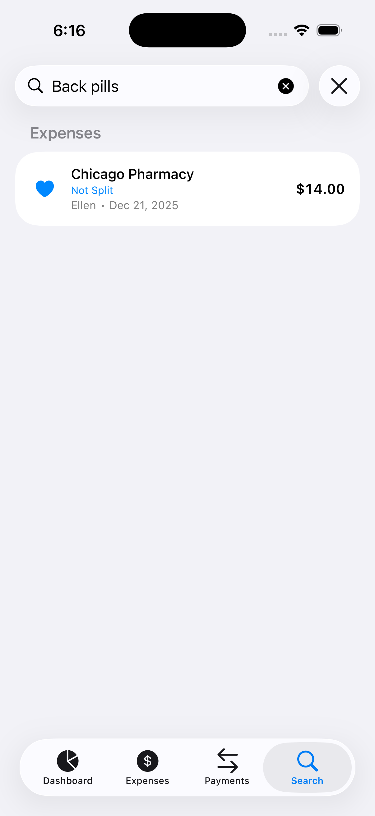 Search expenses and payments