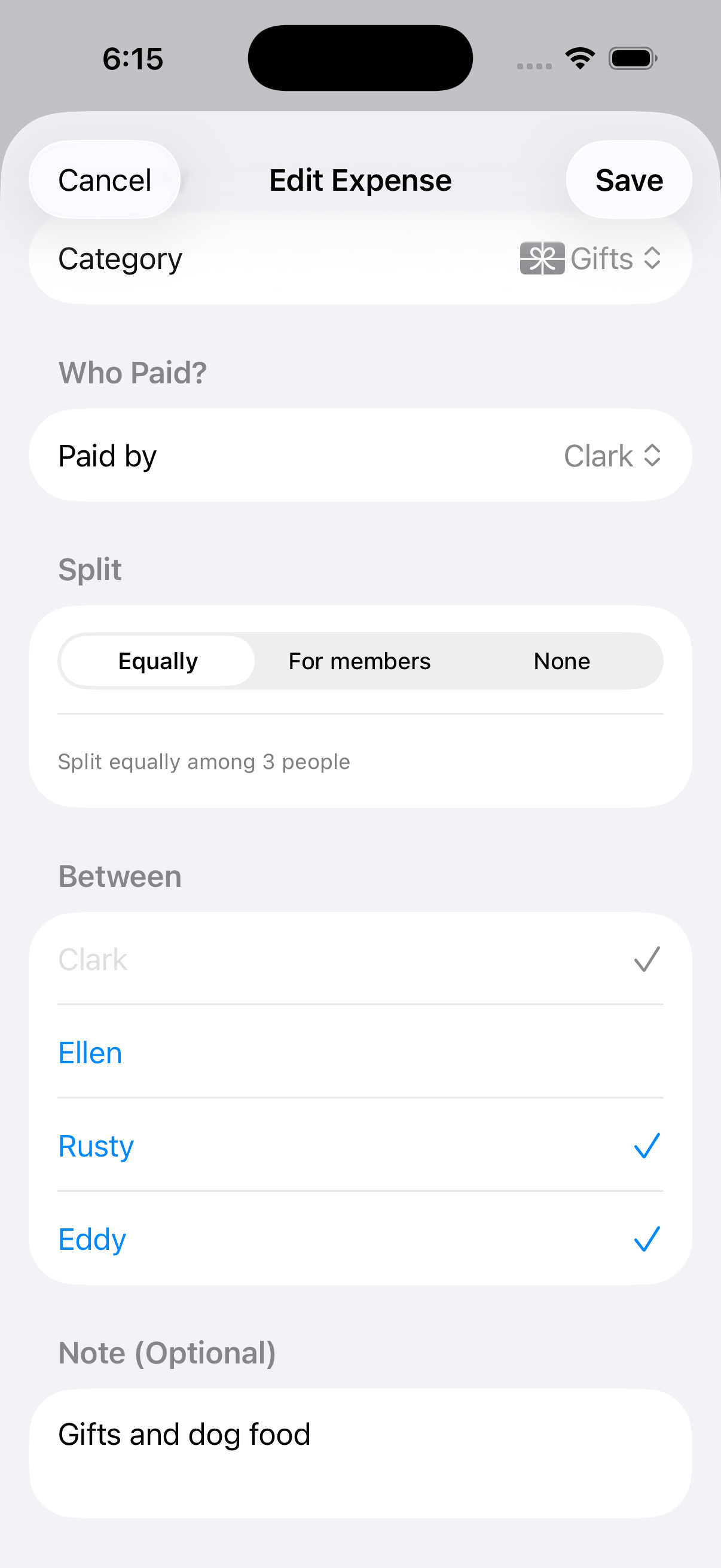 Flexible expense splitting